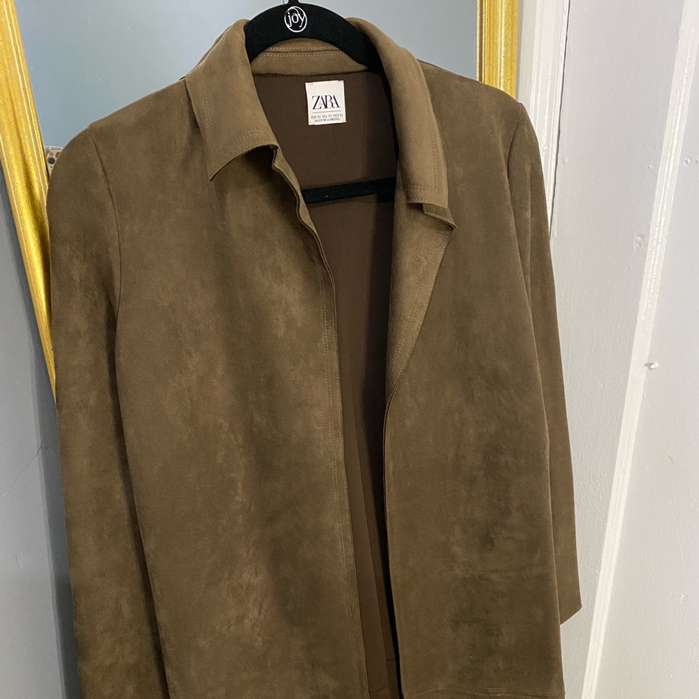 Olive green suede overcoat